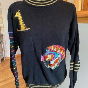 Colorful Patterned Black Sweater